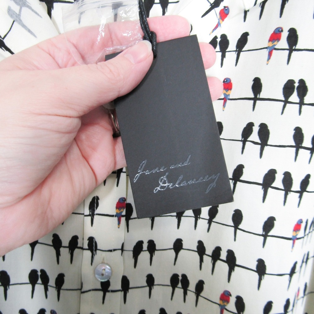 Jane and Delancey Bird Print Button Down Tunic Shirt Womens 2X Cream Rayon NWT - Picture 4 of 10